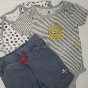 3/$30 BURTS BEES BABY Organic Cotton Shorts Drawstring + Lion Bodysuits